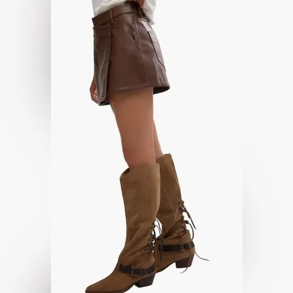 Free People NWT Wynne chocolate vegan skirt -29