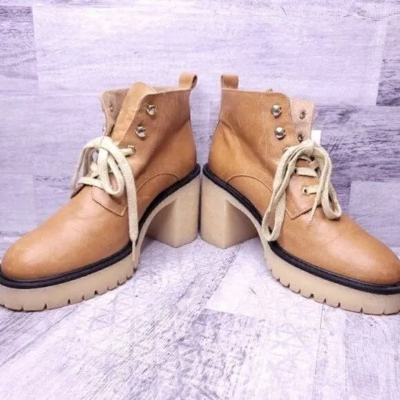 Free People Sydney Lug Sole Leather Hiking Boot Camel Brown Tan sz 40 Women's 10