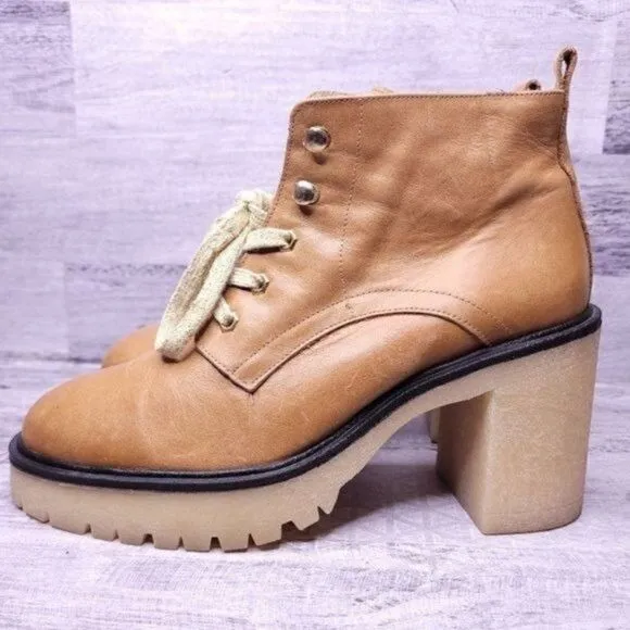 Free People Sydney Lug Sole Leather Hiking Boot Camel Brown Tan sz 40 Women's 10