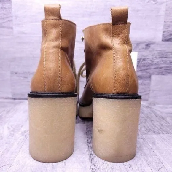Free People Sydney Lug Sole Leather Hiking Boot Camel Brown Tan sz 40 Women's 10
