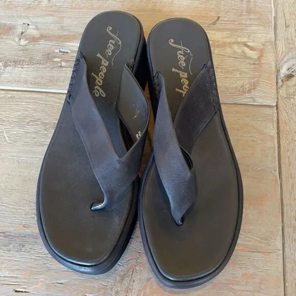 Free People Haven Thong Platform Sandal Black EU 38 US 8 New