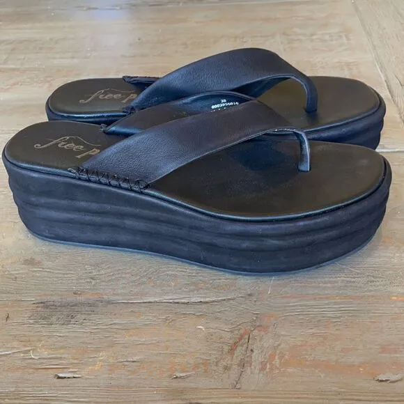 Free People Haven Thong Platform Sandal Black EU 38 US 8 New