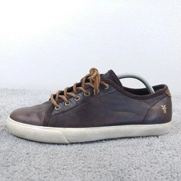 Frye Chambers Low Sneakers Mens 9.5 Shoes Distressed Brown Leather Lace Up