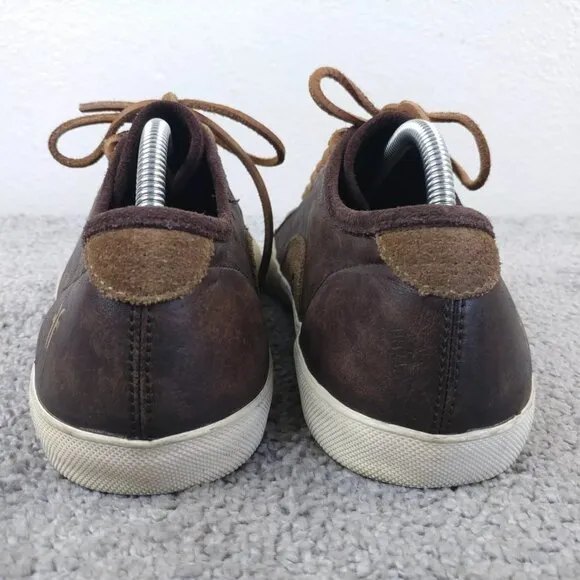 Frye Chambers Low Sneakers Mens 9.5 Shoes Distressed Brown Leather Lace Up