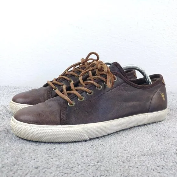 Frye Chambers Low Sneakers Mens 9.5 Shoes Distressed Brown Leather Lace Up