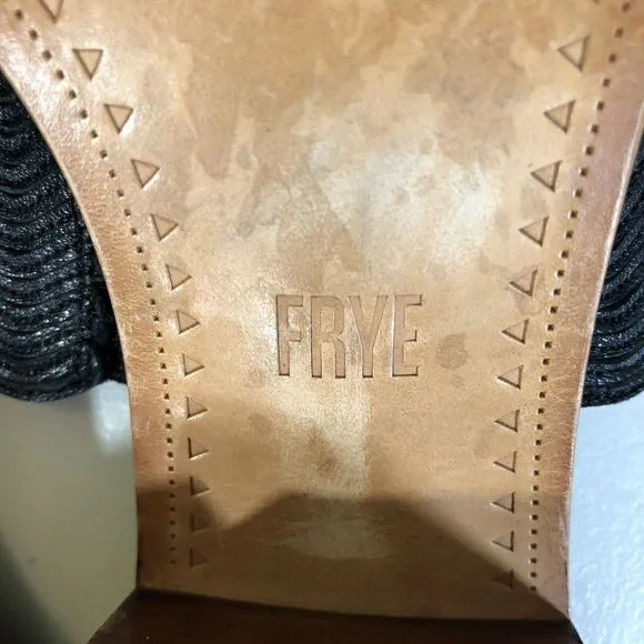 Frye Cindy Wave Mule Wedge Sandals Black Leather Women's Size 6 EUC
