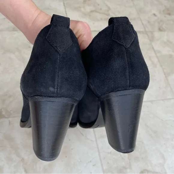 Frye Ilana Shootie Western Black Suede Stack Heels Ankle Boots Booties size 7.5