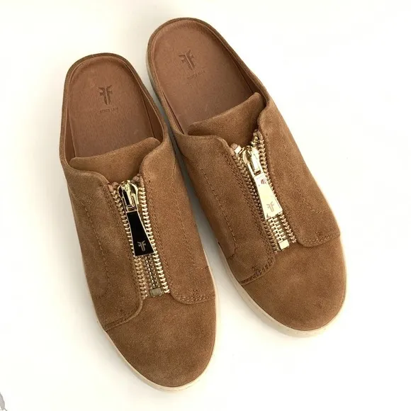 Frye Mules Size 9M Tan Suede Lena Slip-on Platform Shoes