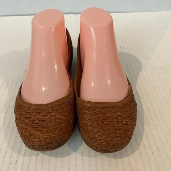 FRYE Women’s Brown Braided/Woven Slip-On Leather Ballet Flat Shoes Size 7