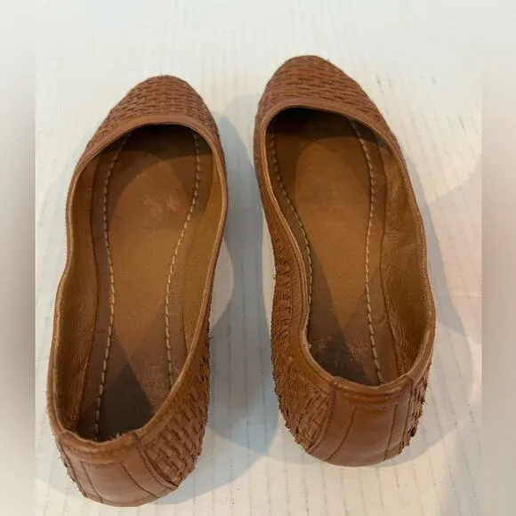 FRYE Women’s Brown Braided/Woven Slip-On Leather Ballet Flat Shoes Size 7