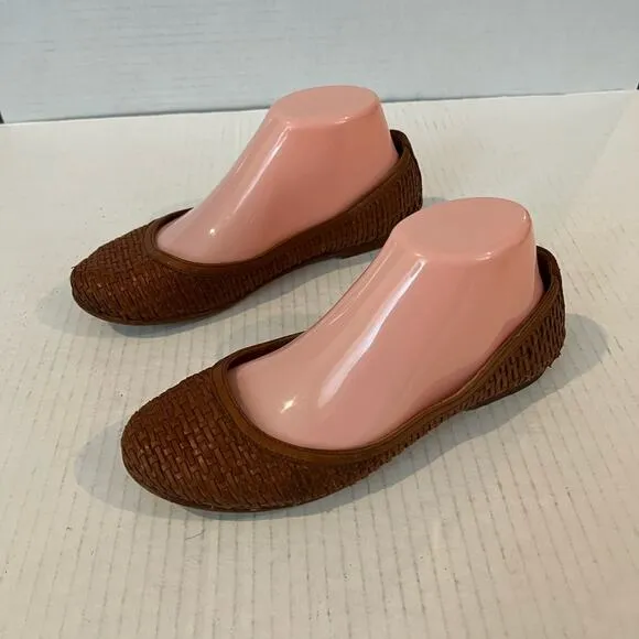 FRYE Women’s Brown Braided/Woven Slip-On Leather Ballet Flat Shoes Size 7