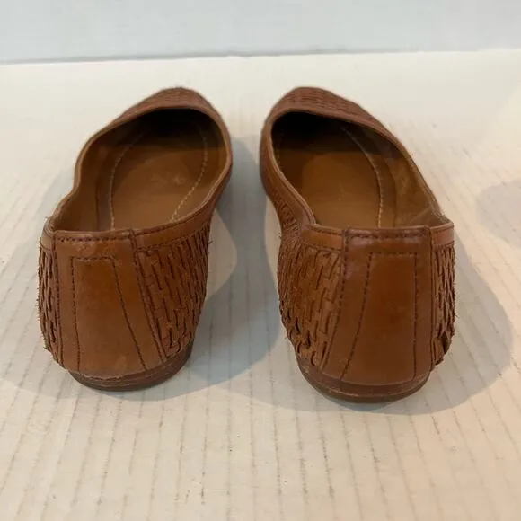 FRYE Women’s Brown Braided/Woven Slip-On Leather Ballet Flat Shoes Size 7