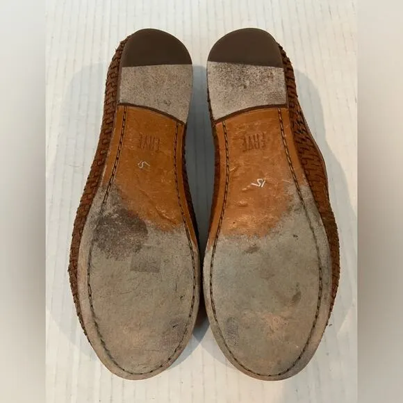 FRYE Women’s Brown Braided/Woven Slip-On Leather Ballet Flat Shoes Size 7