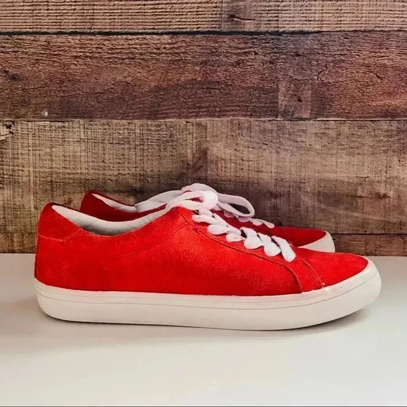 Frye Women’s Kerry Low Lace Suede Red Sneakers