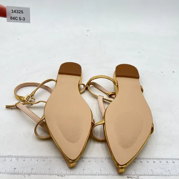 FSJ Gold Metallic Pointed Toe T-Strap Flat Summer Sandals for Women