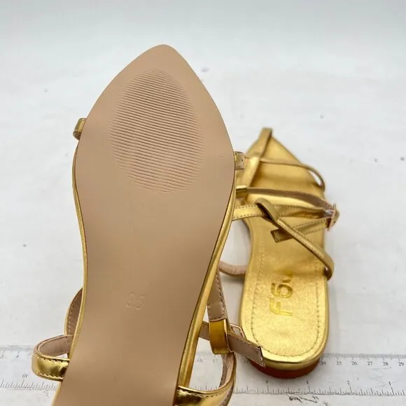 FSJ Gold Metallic Pointed Toe T-Strap Flat Summer Sandals for Women