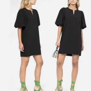 GANNI Women's Puff Sleeve in Heavy Crepe Shift Dress in Black Size EU 40 or US 8
