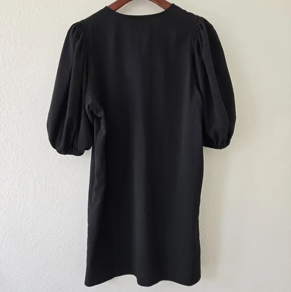 GANNI Women's Puff Sleeve in Heavy Crepe Shift Dress in Black Size EU 40 or US 8