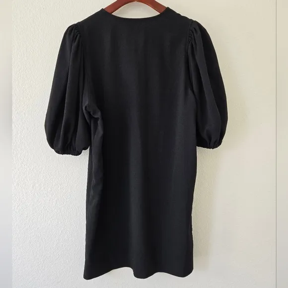 GANNI Women's Puff Sleeve in Heavy Crepe Shift Dress in Black Size EU 40 or US 8