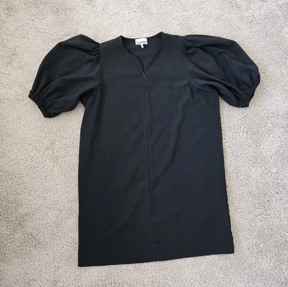 GANNI Women's Puff Sleeve in Heavy Crepe Shift Dress in Black Size EU 40 or US 8