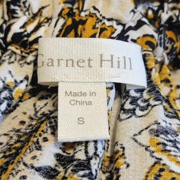 Garnet Hill Essential Floral Paperbag Elastic Waist Black Gold Mini Skirt Size S