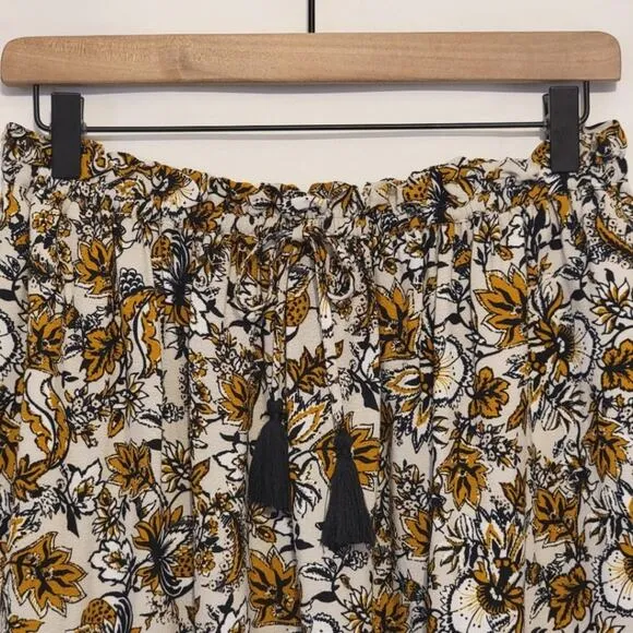 Garnet Hill Essential Floral Paperbag Elastic Waist Black Gold Mini Skirt Size S
