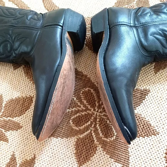 Genuine Leather Cowboy Boots Metal Toe Tip Point Oil Resistant Men's 10.5 Black