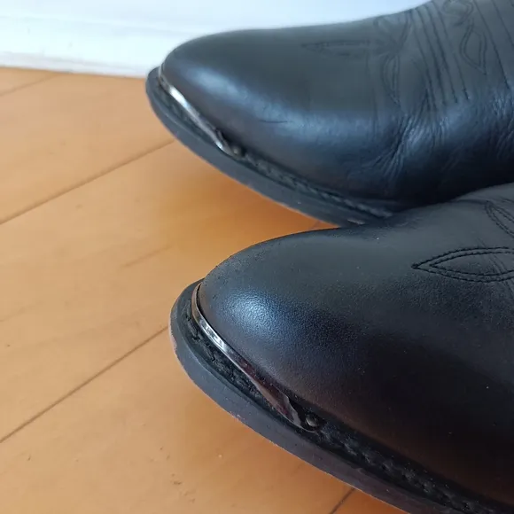 Genuine Leather Cowboy Boots Metal Toe Tip Point Oil Resistant Men's 10.5 Black