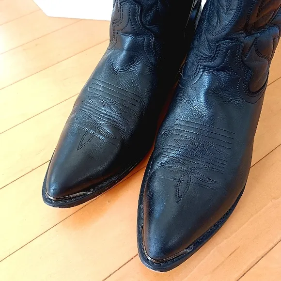 Genuine Leather Cowboy Boots Metal Toe Tip Point Oil Resistant Men's 10.5 Black