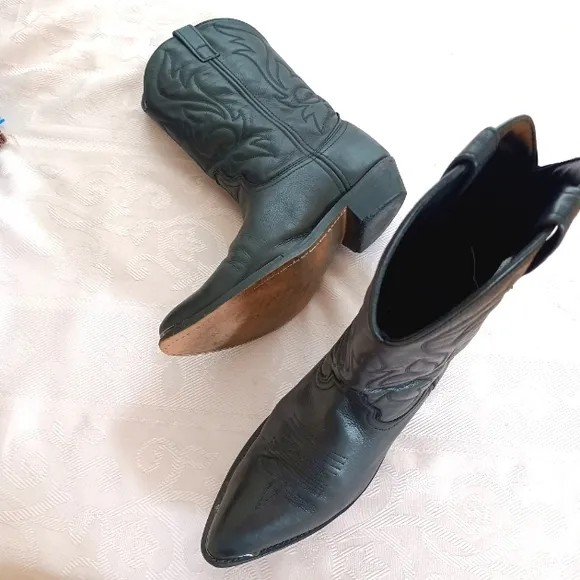 Genuine Leather Cowboy Boots Metal Toe Tip Point Oil Resistant Men's 10.5 Black