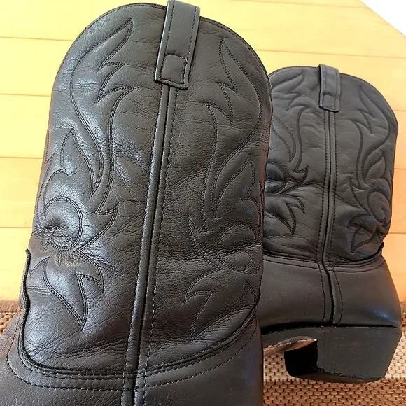 Genuine Leather Cowboy Boots Metal Toe Tip Point Oil Resistant Men's 10.5 Black