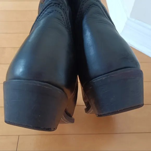 Genuine Leather Cowboy Boots Metal Toe Tip Point Oil Resistant Men's 10.5 Black