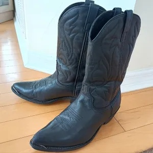 Genuine Leather Cowboy Boots Metal Toe Tip Point Oil Resistant Men's 10.5 Black