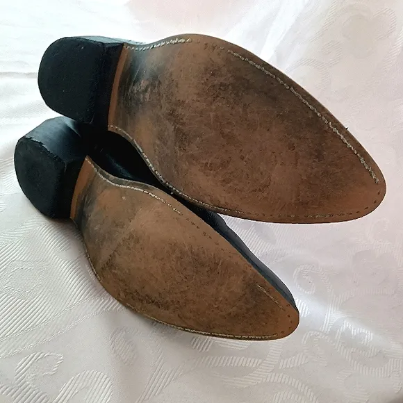 Genuine Leather Cowboy Boots Metal Toe Tip Point Oil Resistant Men's 10.5 Black