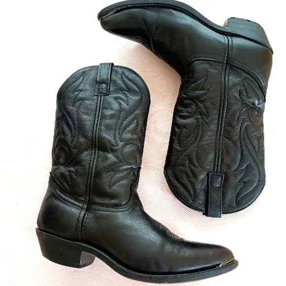 Genuine Leather Cowboy Boots Metal Toe Tip Point Oil Resistant Men's 10.5 Black