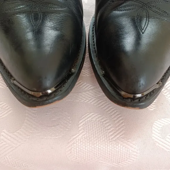 Genuine Leather Cowboy Boots Metal Toe Tip Point Oil Resistant Men's 10.5 Black