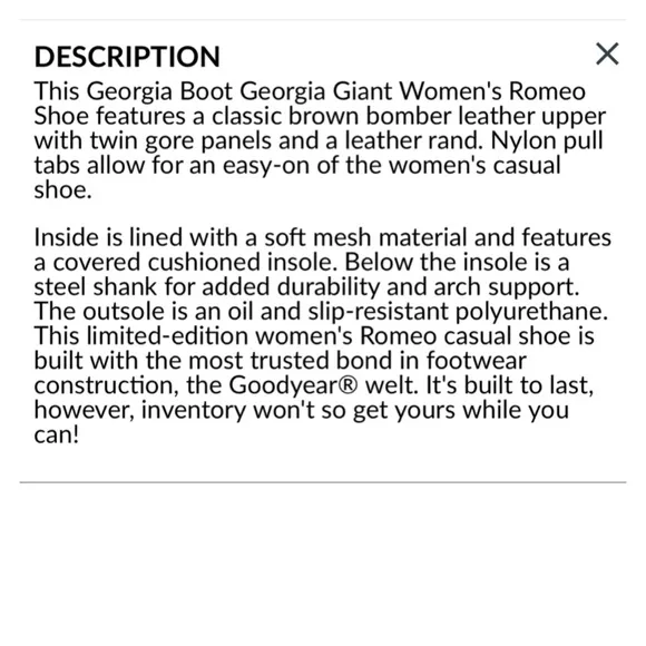 Georgia Boot Giant Romeo 3” Leather Limited Edition Rustic Bomber Brown