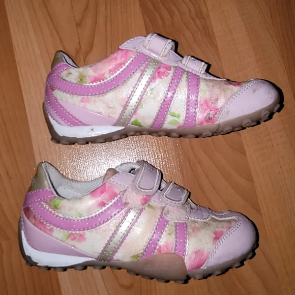 GEOX Respira Sport Girls US 10 EUR 27 Sneakers Pink Floral Leather Flat Shoes