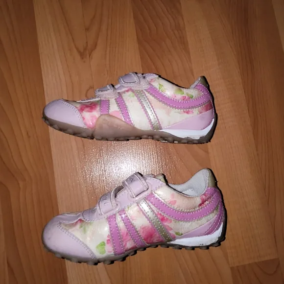 GEOX Respira Sport Girls US 10 EUR 27 Sneakers Pink Floral Leather Flat Shoes