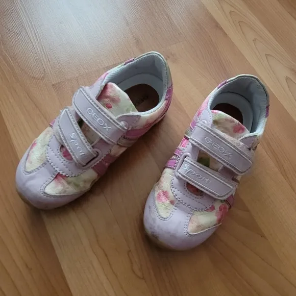 GEOX Respira Sport Girls US 10 EUR 27 Sneakers Pink Floral Leather Flat Shoes