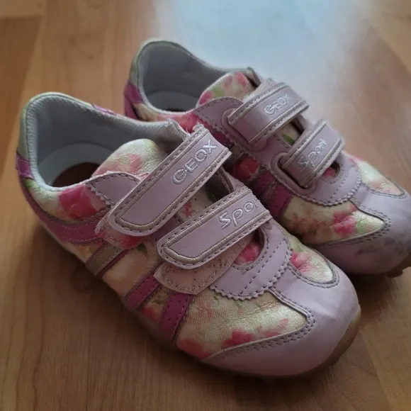 GEOX Respira Sport Girls US 10 EUR 27 Sneakers Pink Floral Leather Flat Shoes