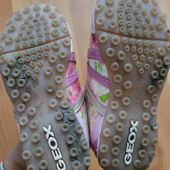GEOX Respira Sport Girls US 10 EUR 27 Sneakers Pink Floral Leather Flat Shoes
