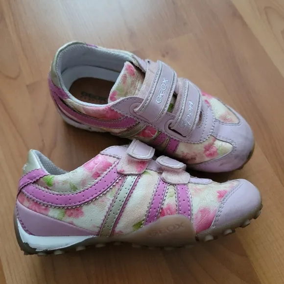 GEOX Respira Sport Girls US 10 EUR 27 Sneakers Pink Floral Leather Flat Shoes