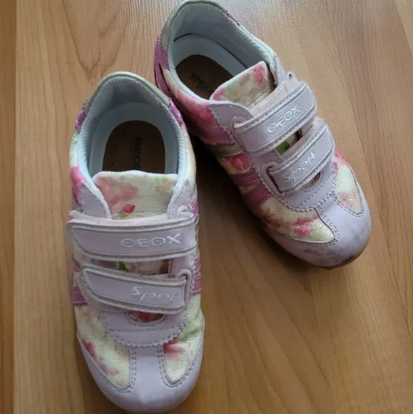 GEOX Respira Sport Girls US 10 EUR 27 Sneakers Pink Floral Leather Flat Shoes