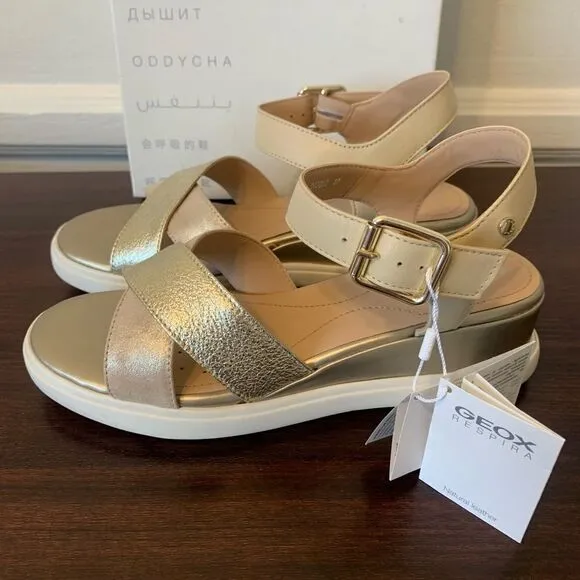 Geox leather piss  lightweight waterproof wedge  sandal size  10,5 nib