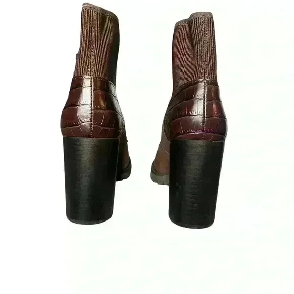 Gibson Latimer Felisa Dark Brown Cow Leather/Fabric Combat Heeled Boot Size 8