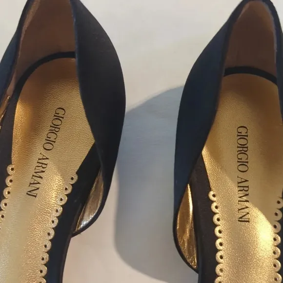 Giorgio Armani satin rhinestone black flat shoes women's size 6