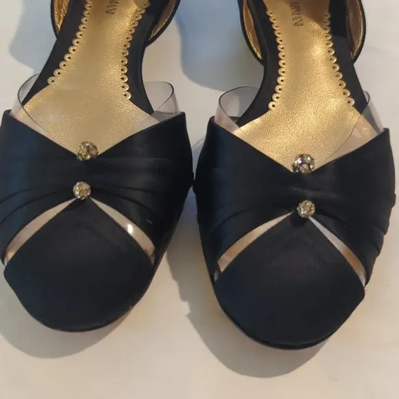 Giorgio Armani satin rhinestone black flat shoes women's size 6