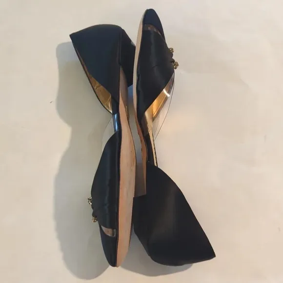 Giorgio Armani satin rhinestone black flat shoes women's size 6