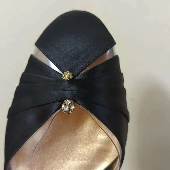 Giorgio Armani satin rhinestone black flat shoes women's size 6